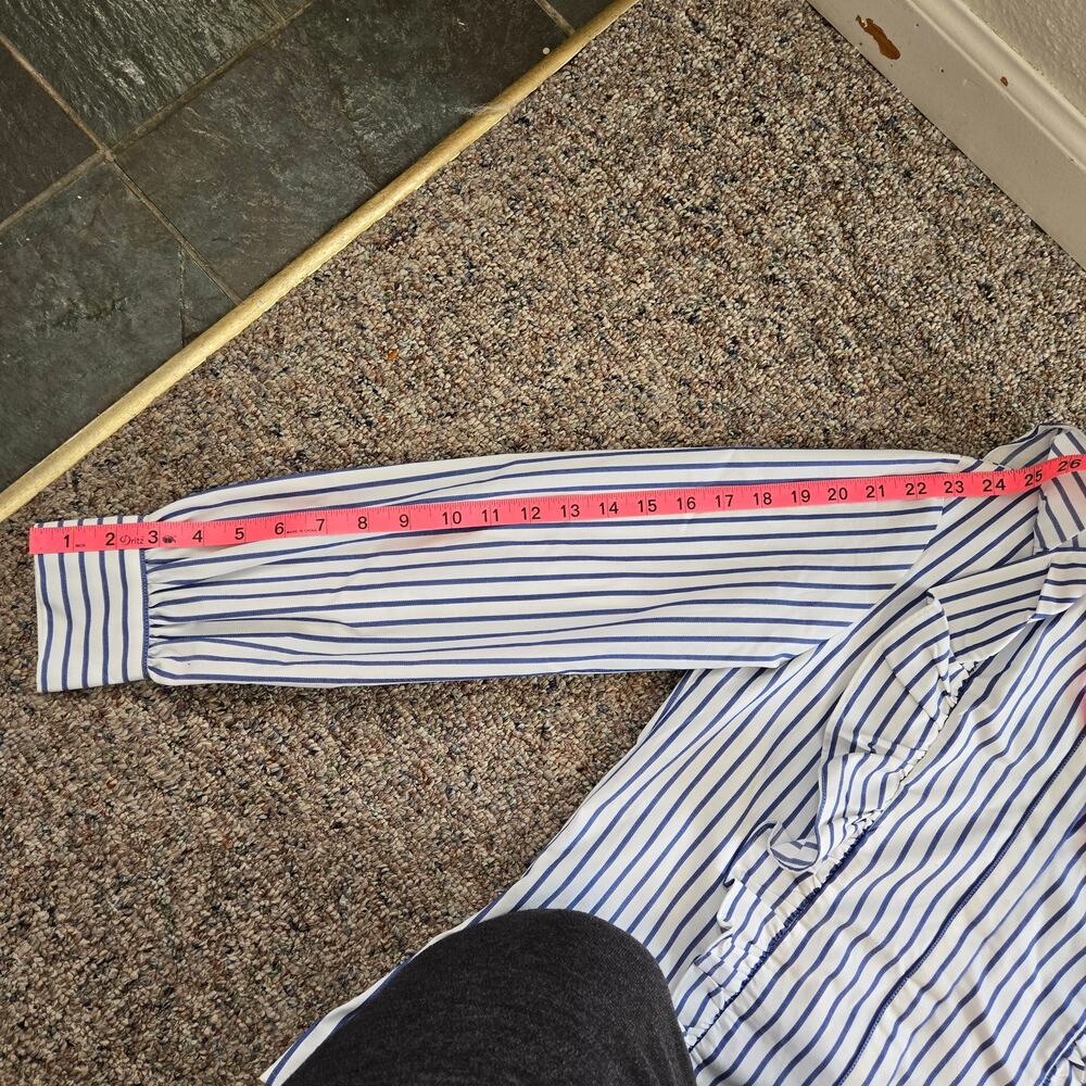 Banana Republic Riley-Fit Stripe Ruffle-Front Shirt 10P - Picture 11 of 11
